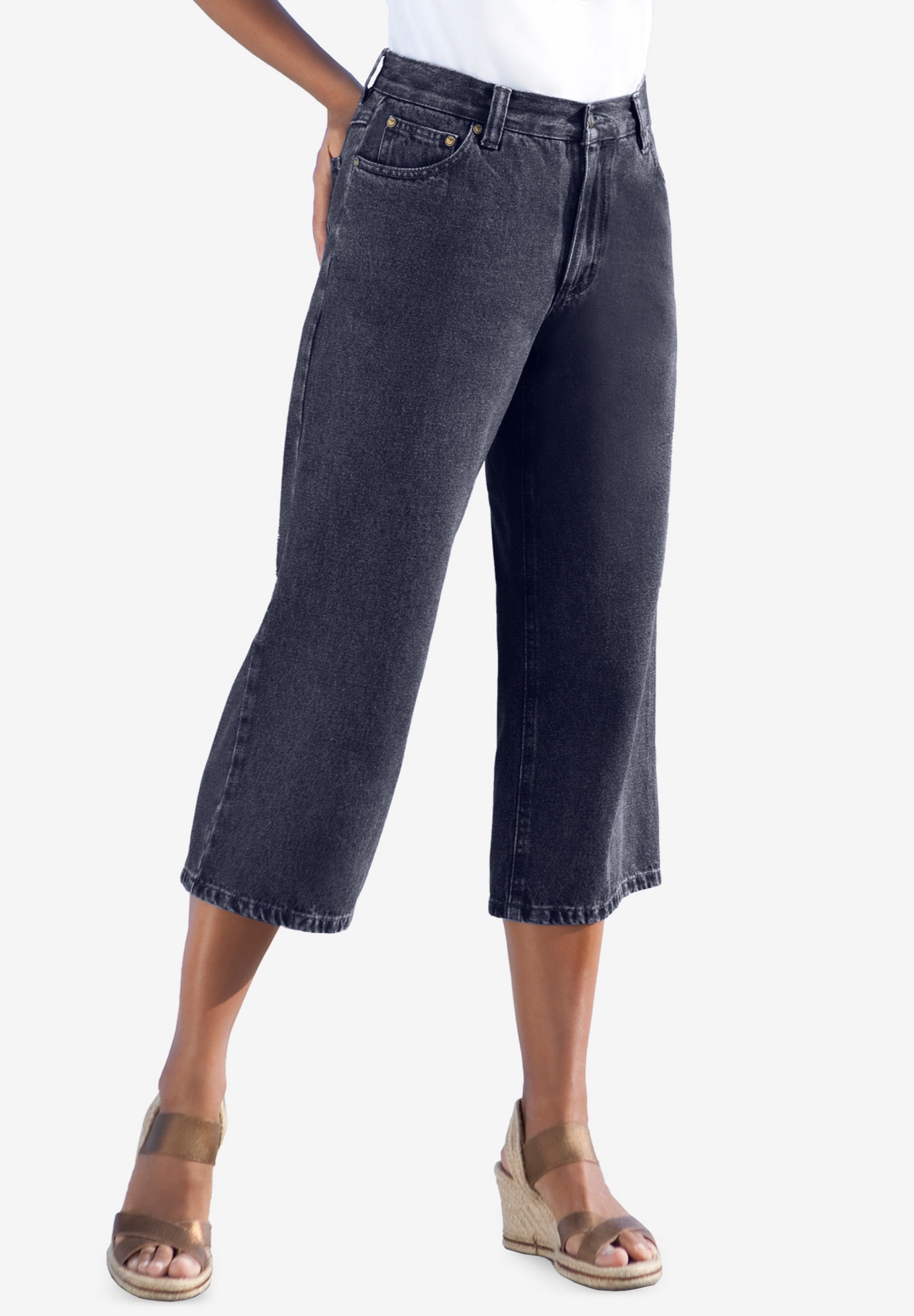 Perfect 5-Pocket Back-Elastic Denim Capri image number 0