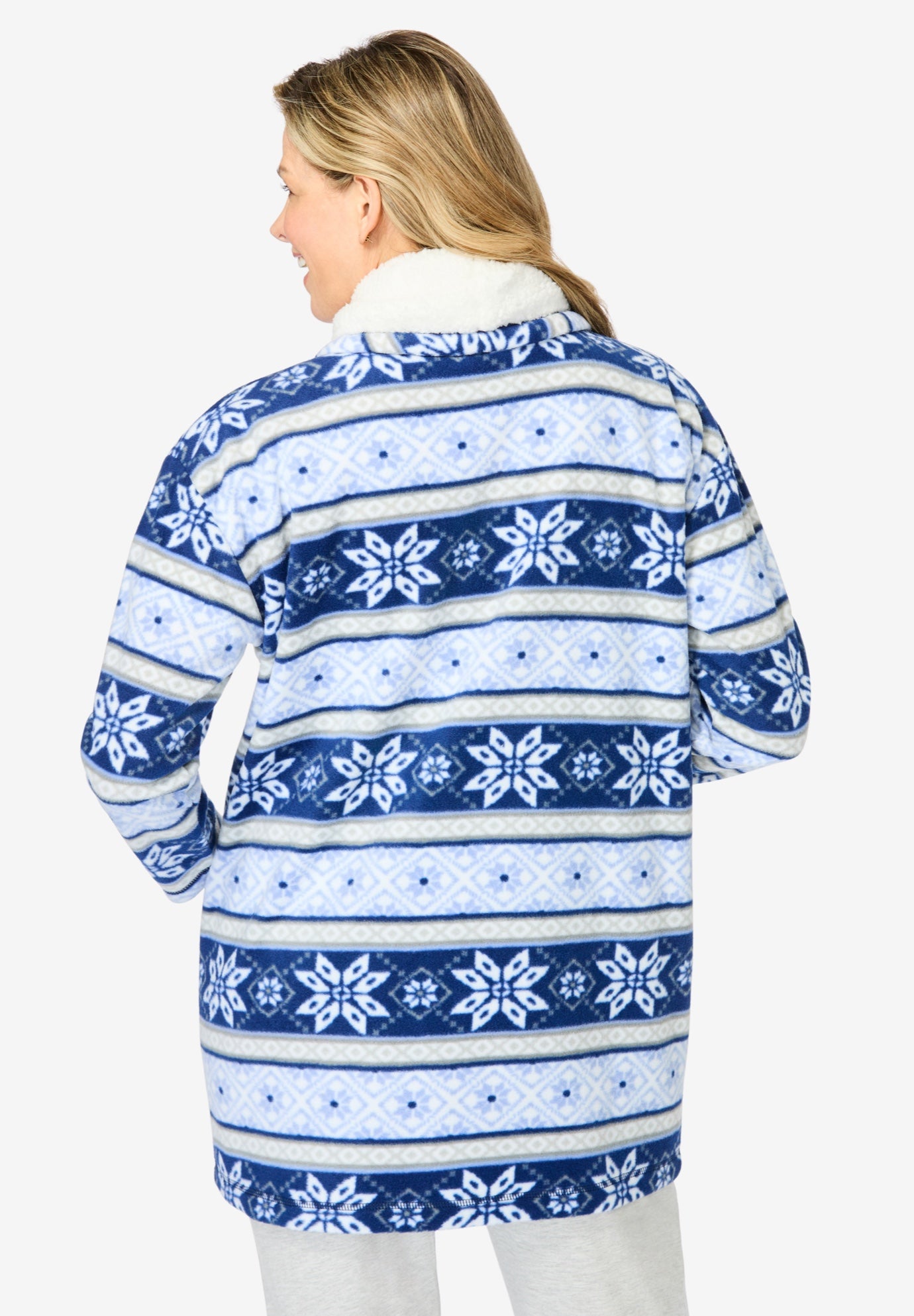 Sherpa Lined Collar Microfleece Bed Jacket  image number 1