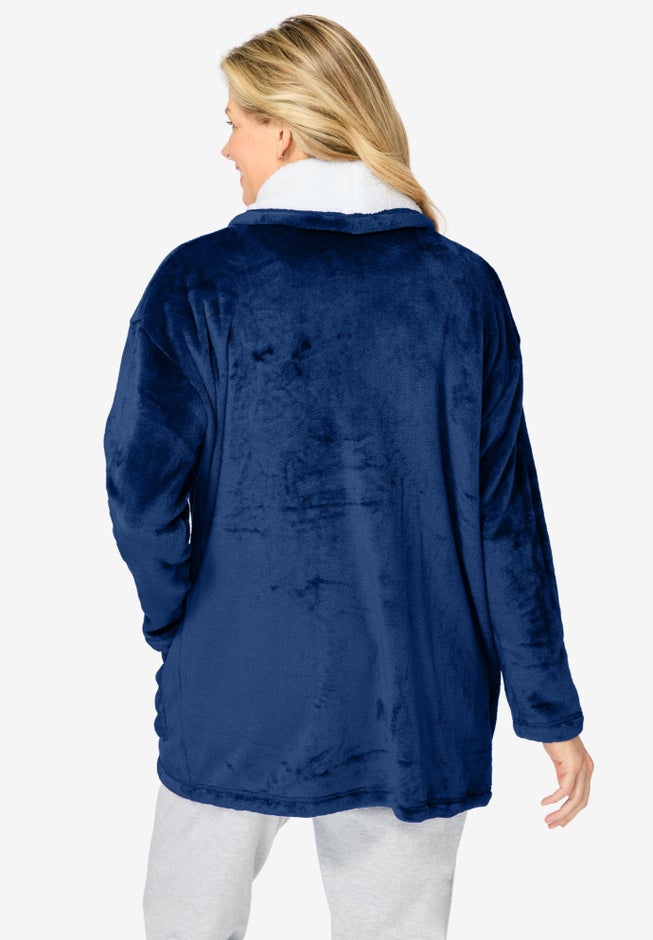 Sherpa Lined Collar Microfleece Bed Jacket  image number 1