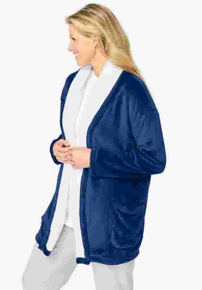 Sherpa Lined Collar Microfleece Bed Jacket  image number 2