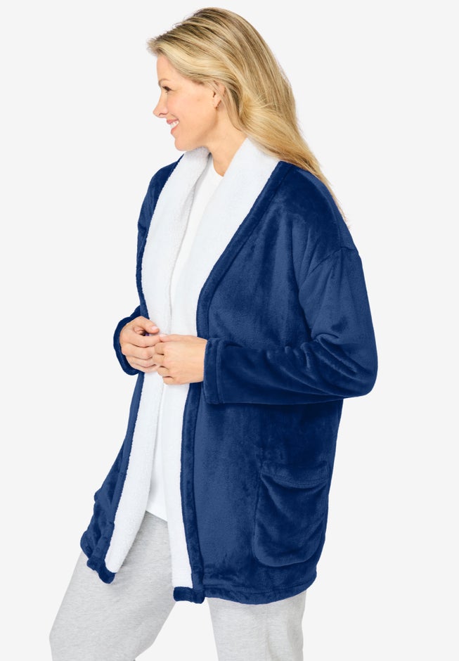 Sherpa Lined Collar Microfleece Bed Jacket  image number 2