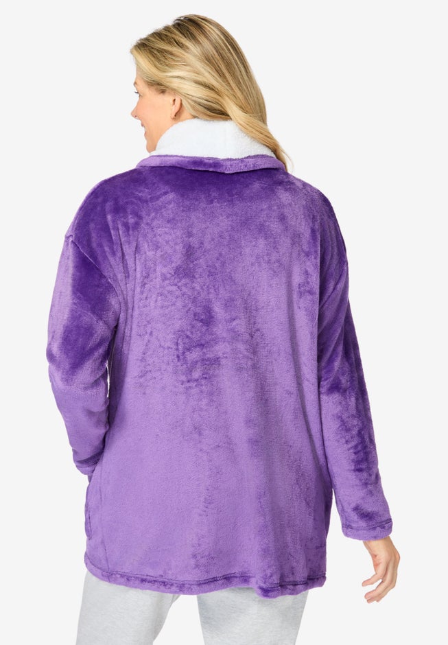 Sherpa Lined Collar Microfleece Bed Jacket  image number 1