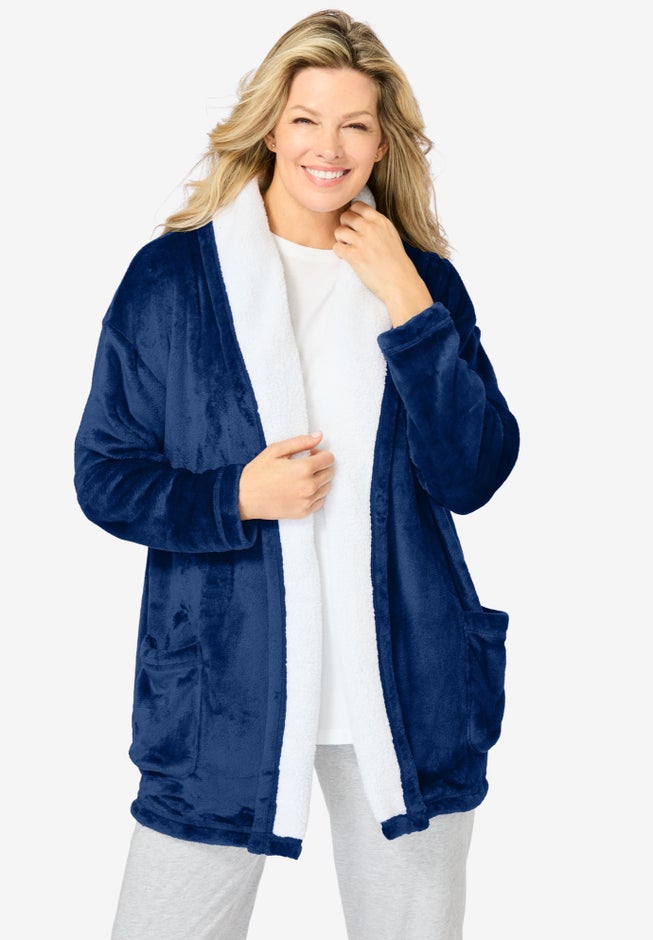 Sherpa Lined Collar Microfleece Bed Jacket  image number 0
