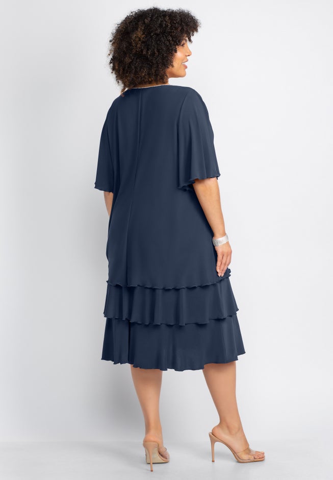 Embellished Keyhole Midi-Tier Dress image number 1