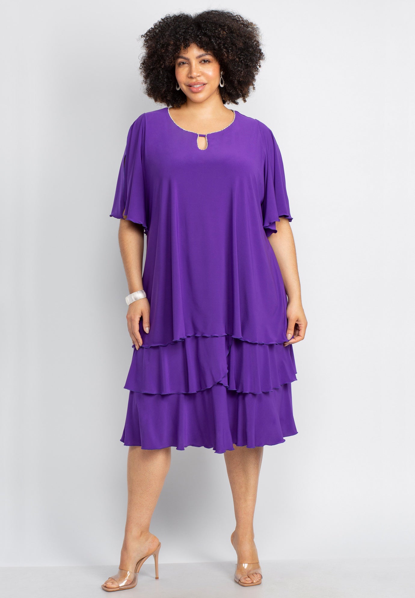 Embellished Keyhole Midi-Tier Dress image number 0