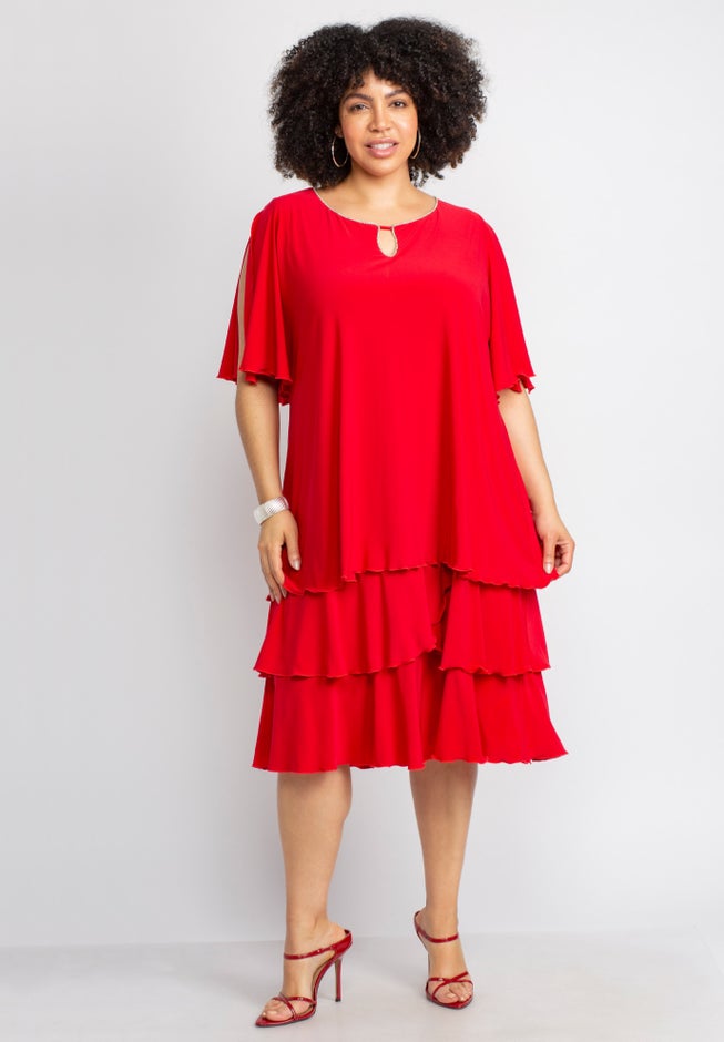 Embellished Keyhole Midi-Tier Dress image number 0