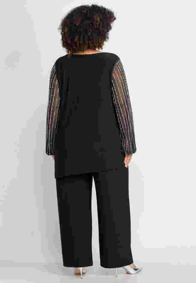 2-Piece Beaded Mesh Sleeve Pant Set image number 1