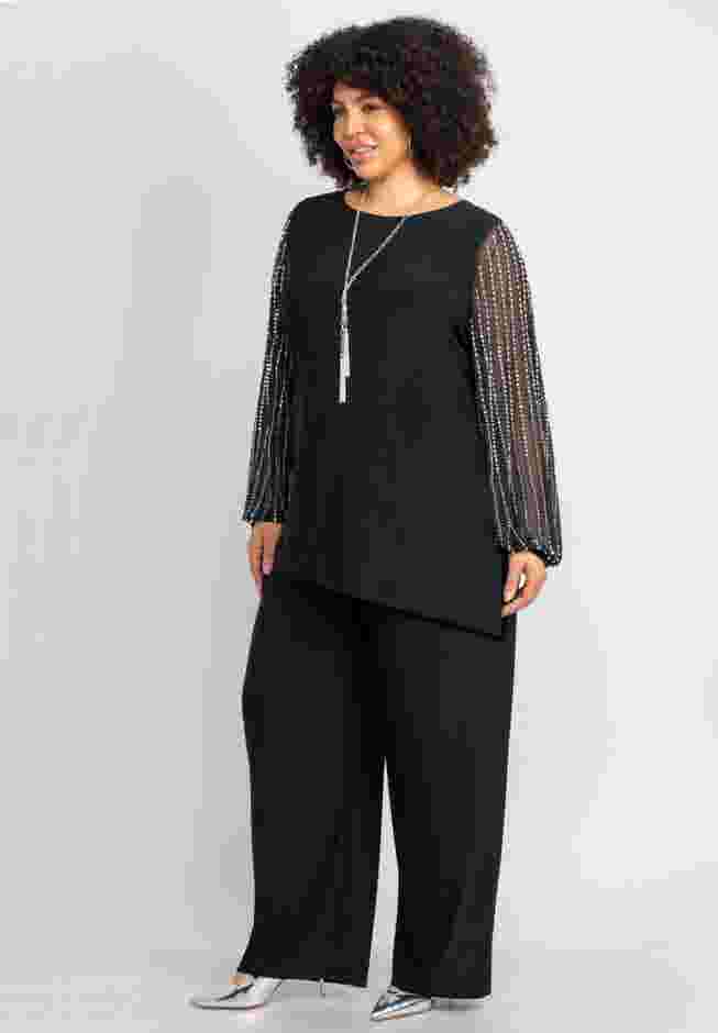 2-Piece Beaded Mesh Sleeve Pant Set image number 2