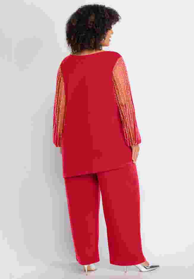2-Piece Beaded Mesh Sleeve Pant Set image number 1