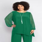 2-Piece Beaded Mesh Sleeve Pant Set image number null