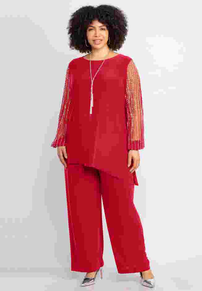 2-Piece Beaded Mesh Sleeve Pant Set image number 0