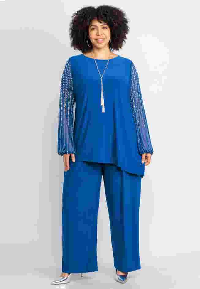 2-Piece Beaded Mesh Sleeve Pant Set image number 0