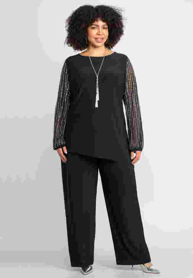 2-Piece Beaded Mesh Sleeve Pant Set image number 0