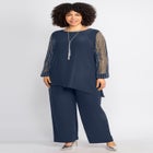 2-Piece Beaded Mesh Sleeve Pant Suit image number null