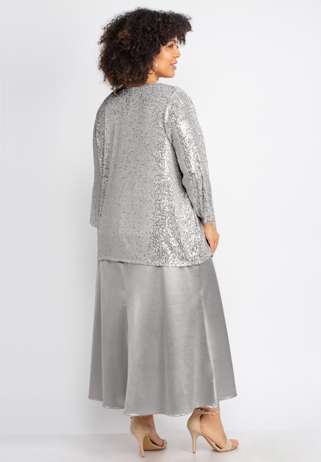 2-Piece Sequin & Charmeuse Jacket Dress Set image number 1