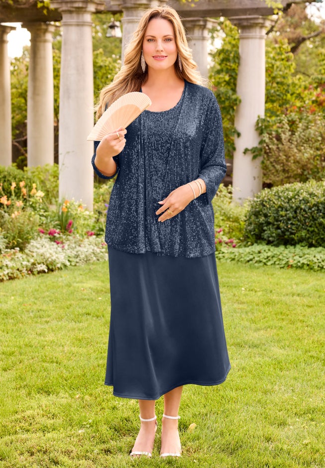 2-Piece Sequin & Charmeuse Jacket Dress Set image number 4