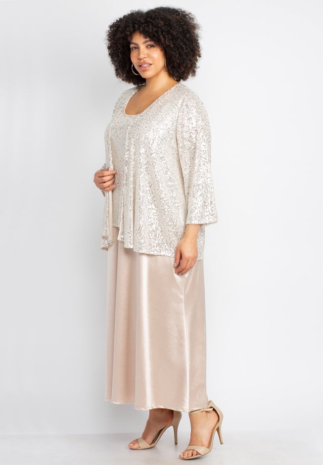 2-Piece Sequin & Charmeuse Jacket Dress Set image number 4