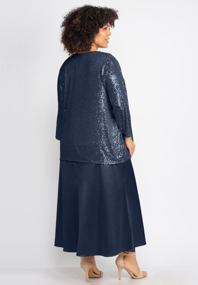 2-Piece Sequin & Charmeuse Jacket Dress Set image number 1