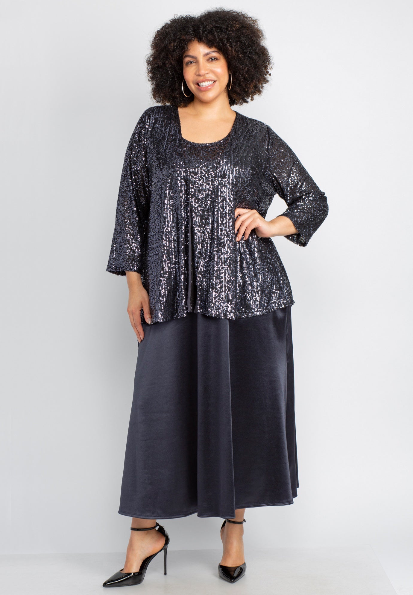 2-Piece Sequin & Charmeuse Jacket Dress Set image number 0