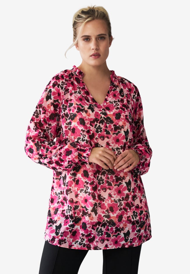 Notch Neck Blouson Sleeve Tunic image number 0