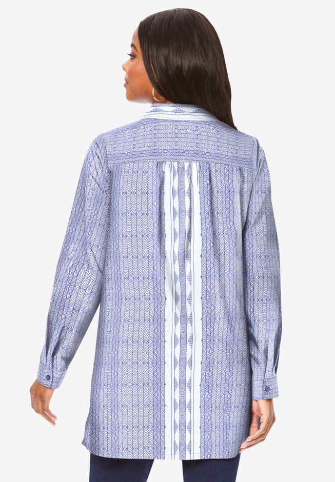 Kate Long-Sleeve Crisp Cotton-Blend Button-Front Tunic image number 1