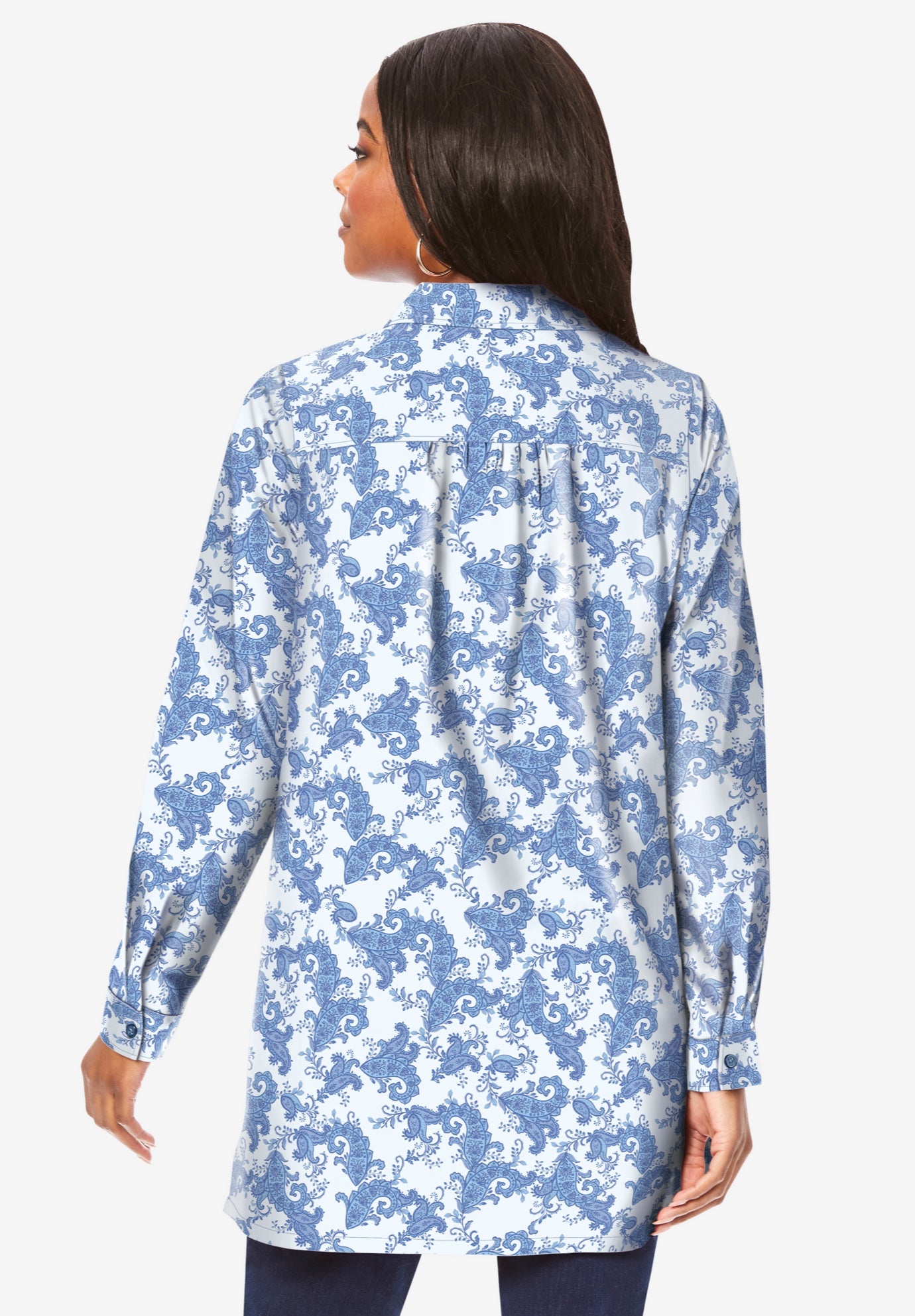 Kate Long-Sleeve Crisp Cotton-Blend Button-Front Tunic image number 1