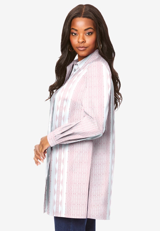 Kate Long-Sleeve Crisp Cotton-Blend Button-Front Tunic image number 2