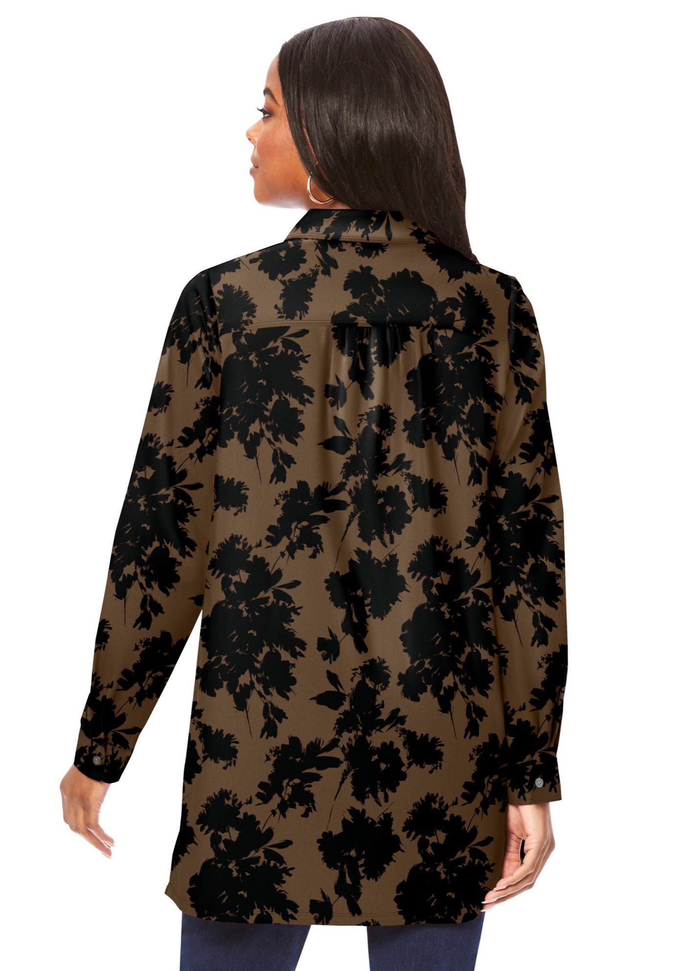 Kate Long-Sleeve Crisp Cotton-Blend Button-Front Tunic image number 1