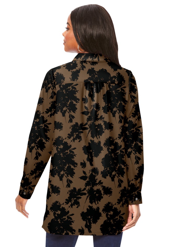 Kate Long-Sleeve Crisp Cotton-Blend Button-Front Tunic image number 1