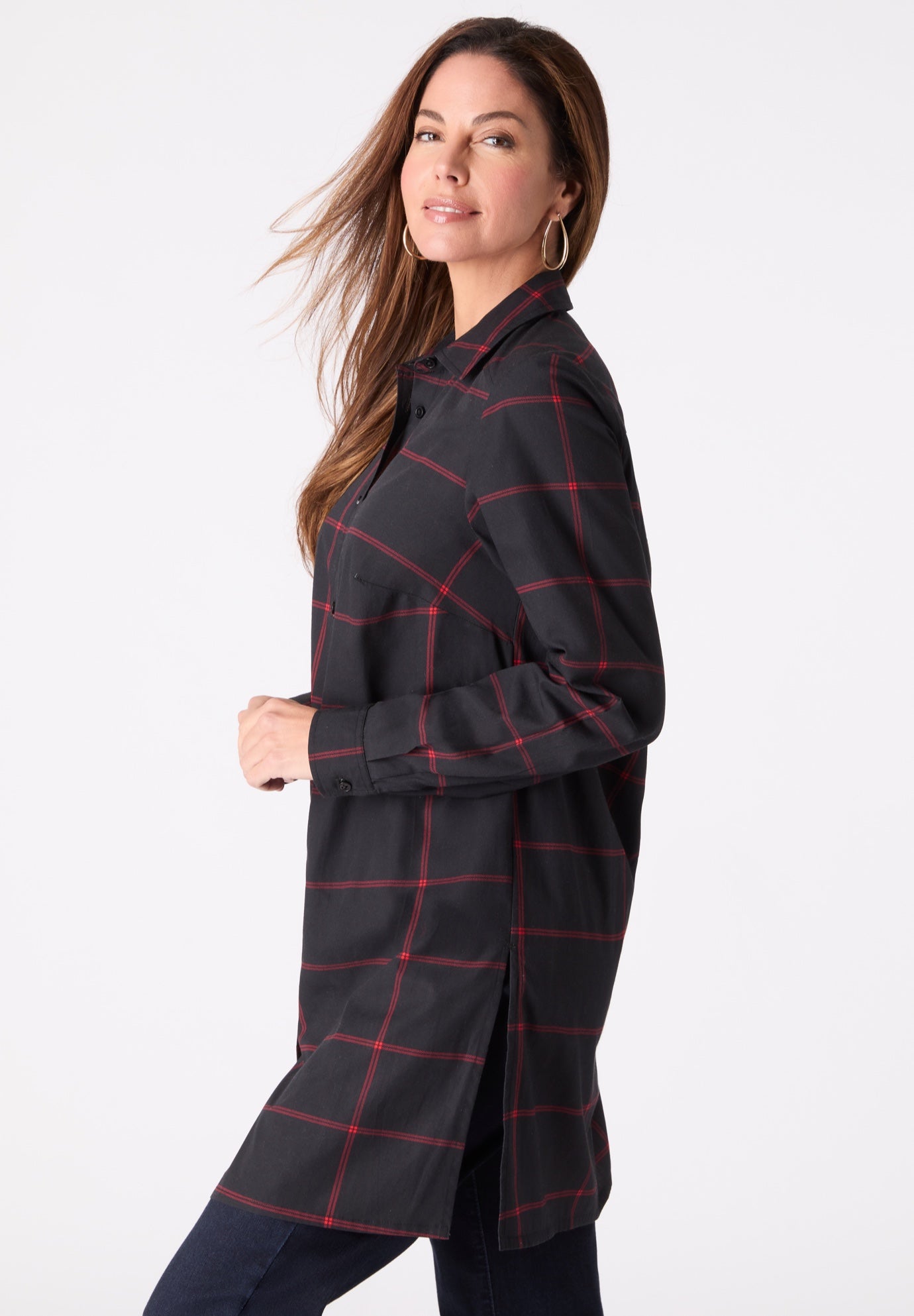 Kate Long-Sleeve Crisp Cotton-Blend Button-Front Tunic image number 2