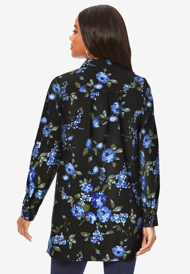 Kate Long-Sleeve Crisp Cotton-Blend Button-Front Tunic image number 2