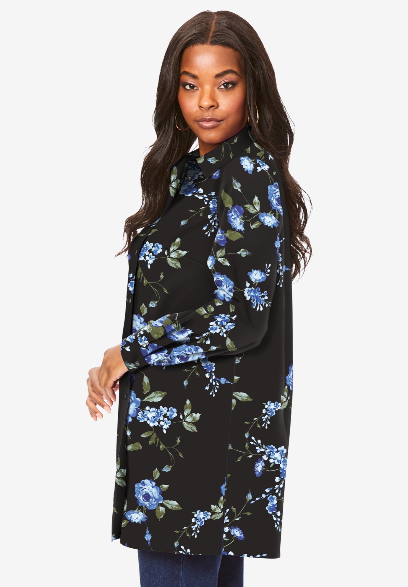 Kate Long-Sleeve Crisp Cotton-Blend Button-Front Tunic image number 3