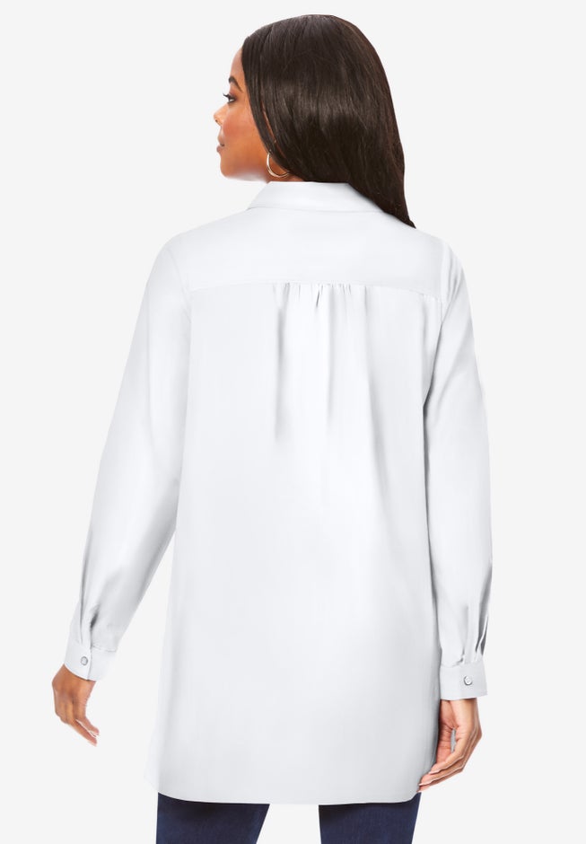 Kate Long-Sleeve Crisp Cotton-Blend Button-Front Tunic image number 2