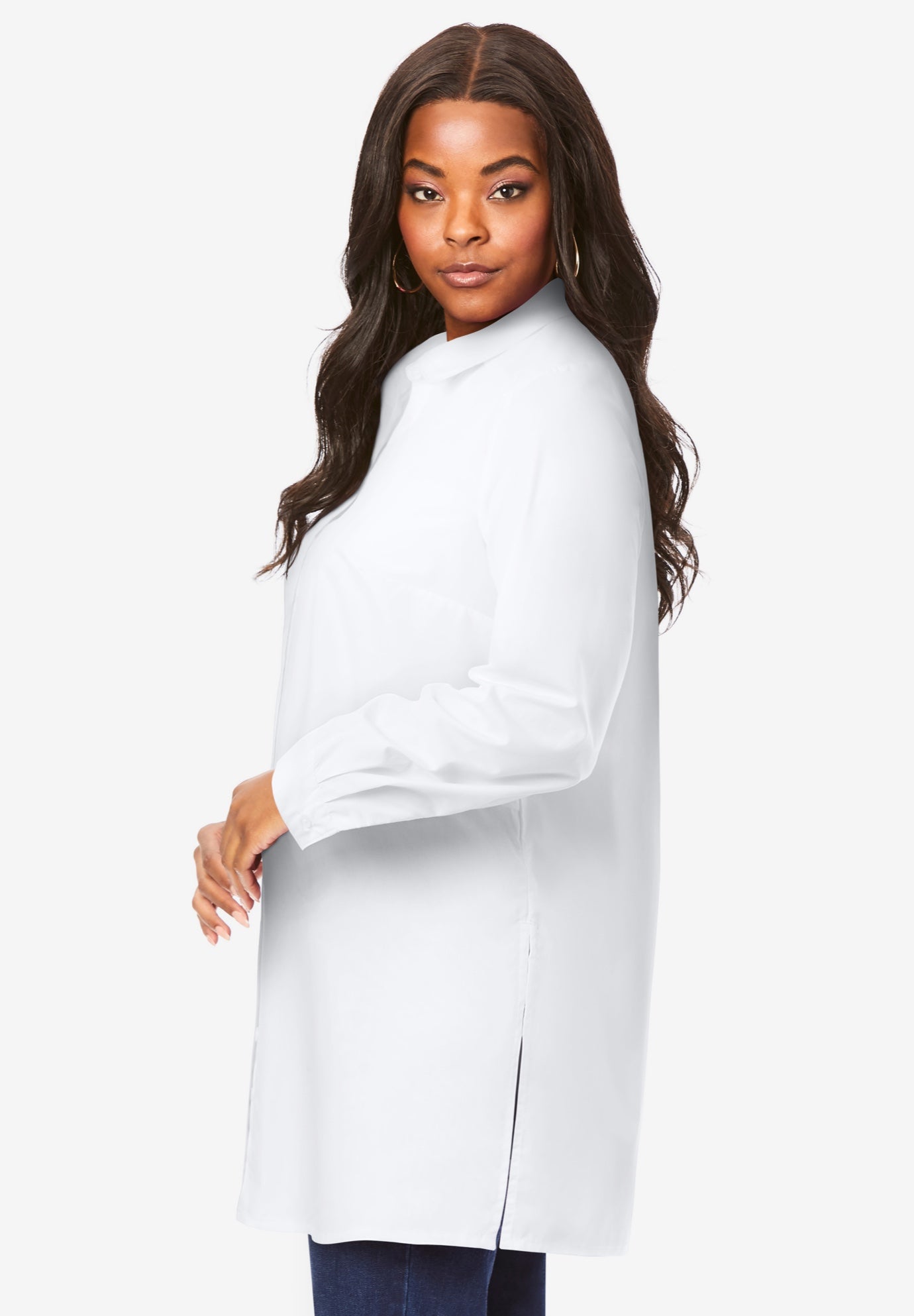 Kate Long-Sleeve Crisp Cotton-Blend Button-Front Tunic image number 4