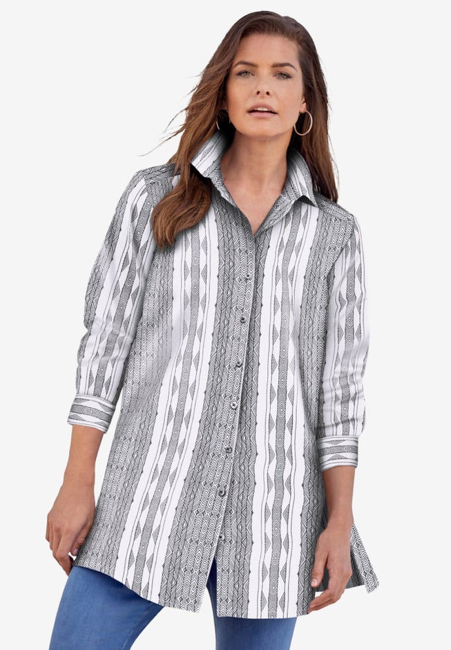 Plus Size Kate Long Sleeve Tunic Easy Cotton-Blend Button-Front Shirt image number 0