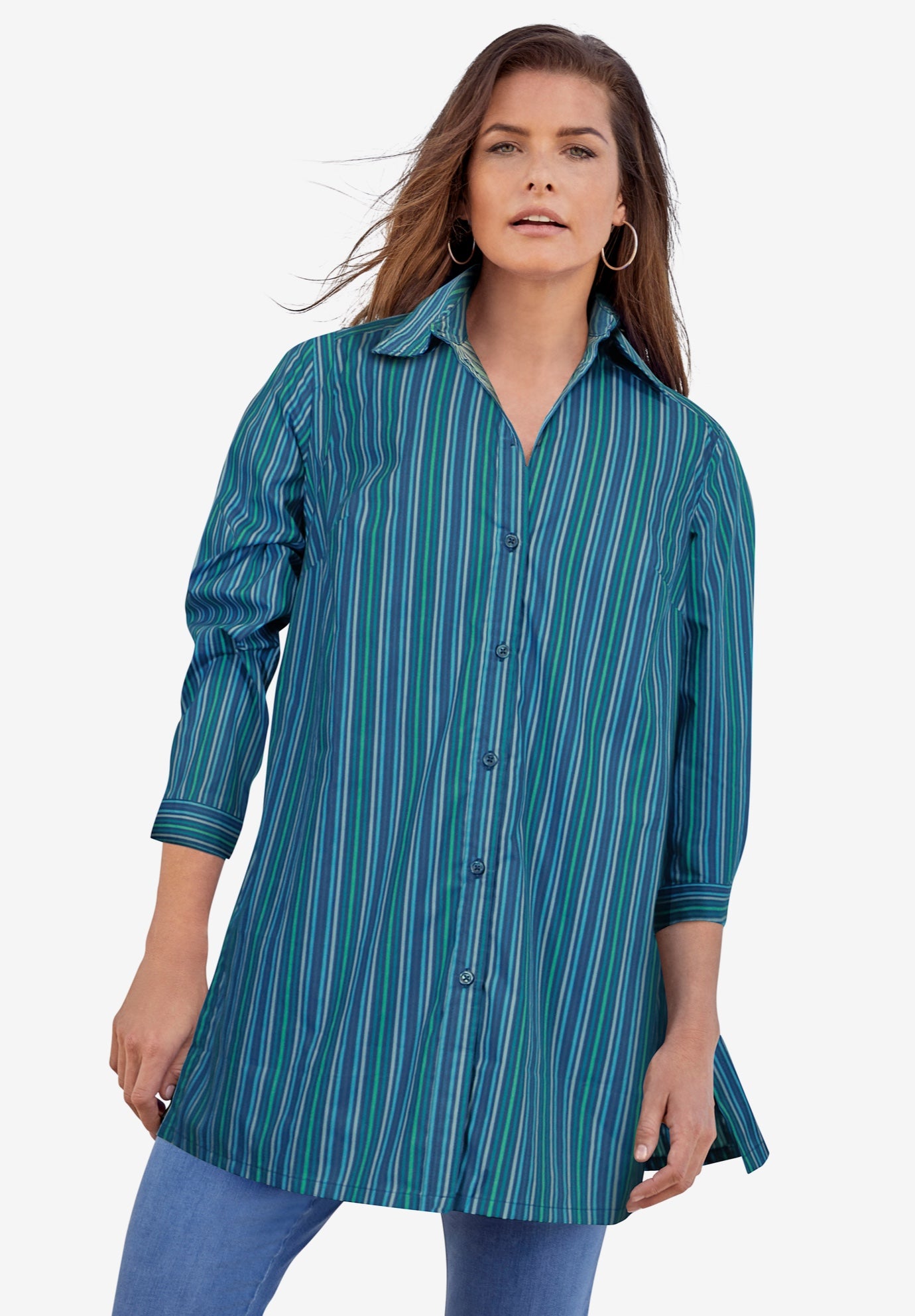 Kate Long-Sleeve Crisp Cotton-Blend Button-Front Tunic image number 0
