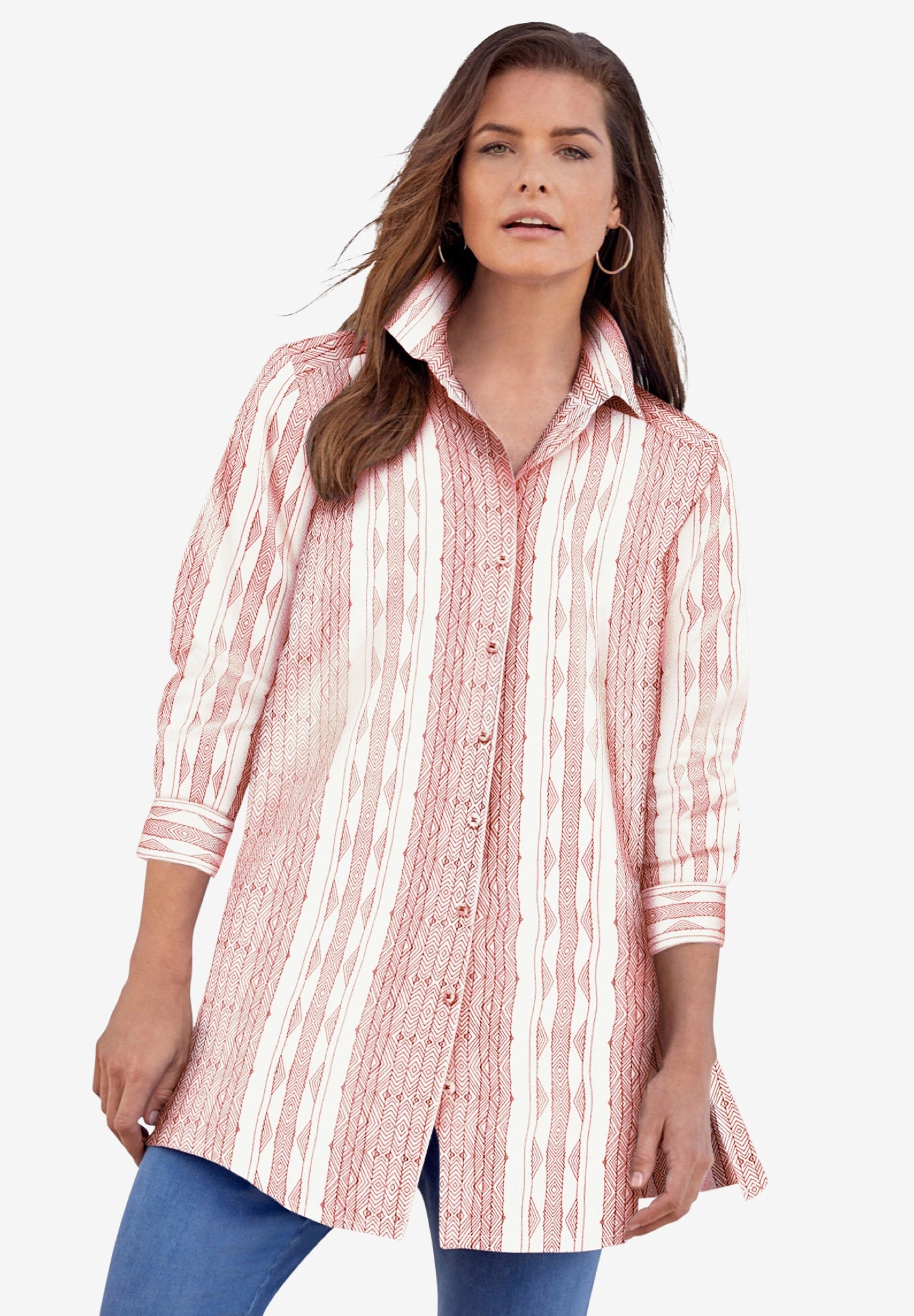 Kate Long-Sleeve Crisp Cotton-Blend Button-Front Tunic image number 0