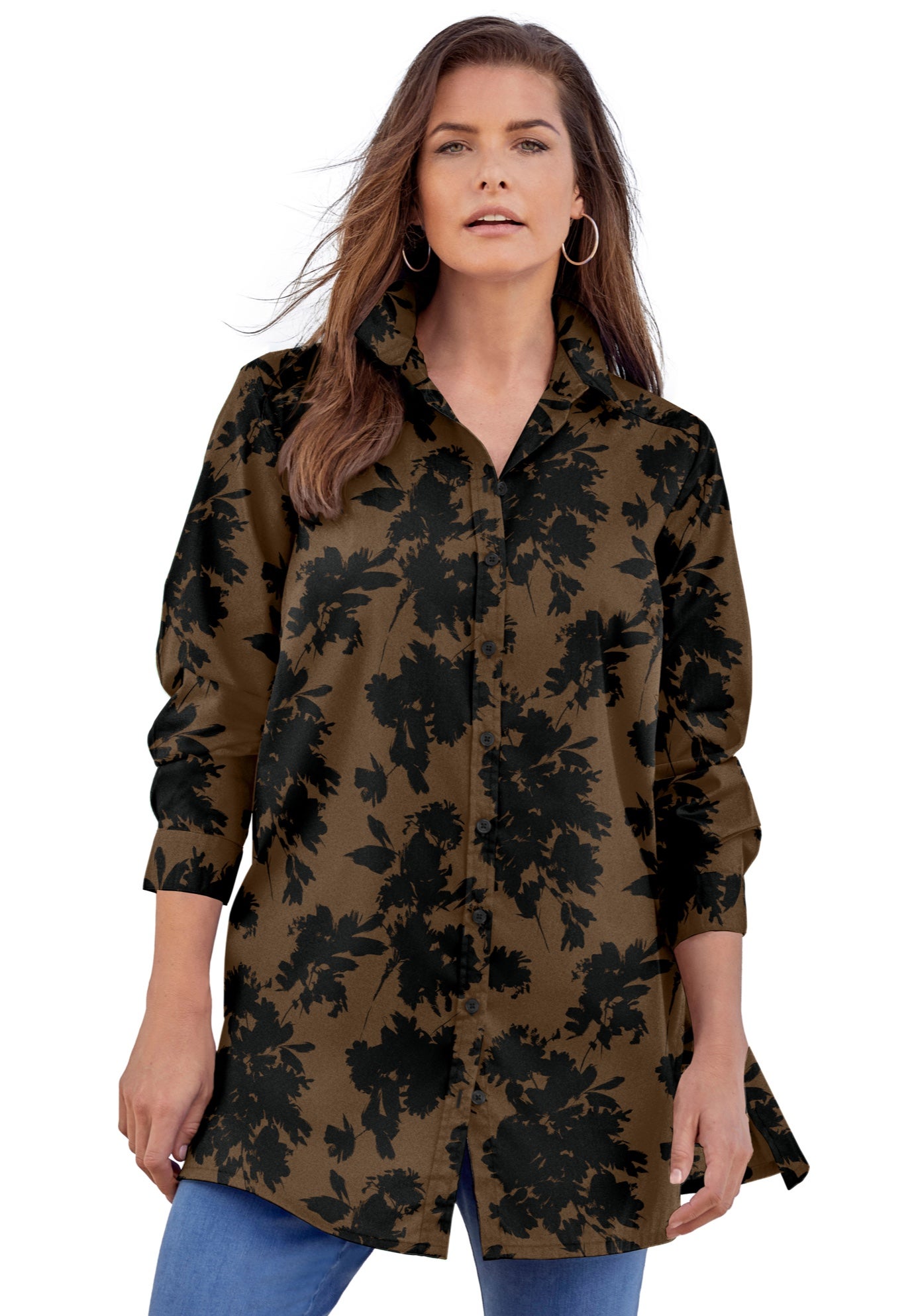 Kate Long-Sleeve Crisp Cotton-Blend Button-Front Tunic image number 0