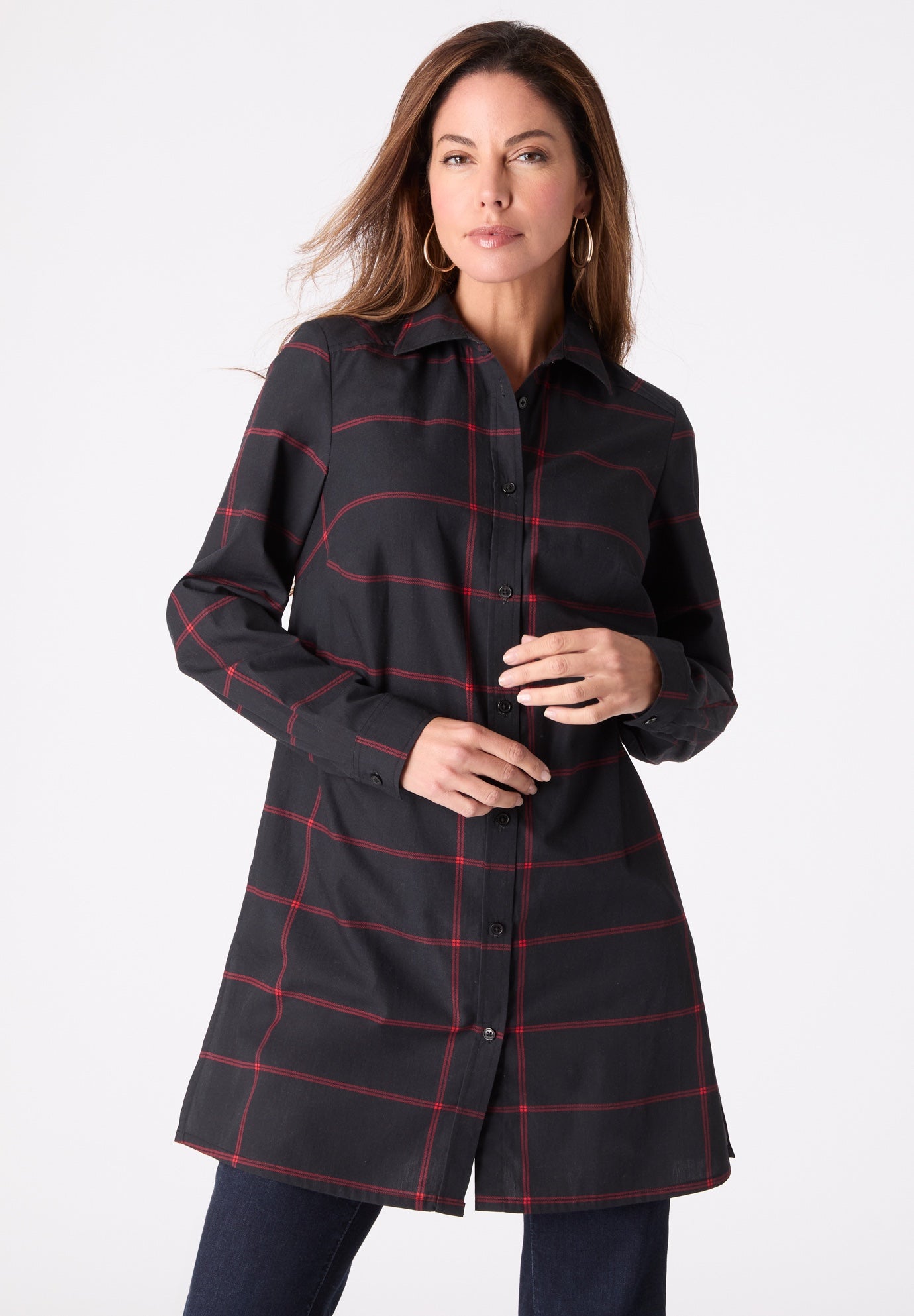 Kate Long-Sleeve Crisp Cotton-Blend Button-Front Tunic image number 0