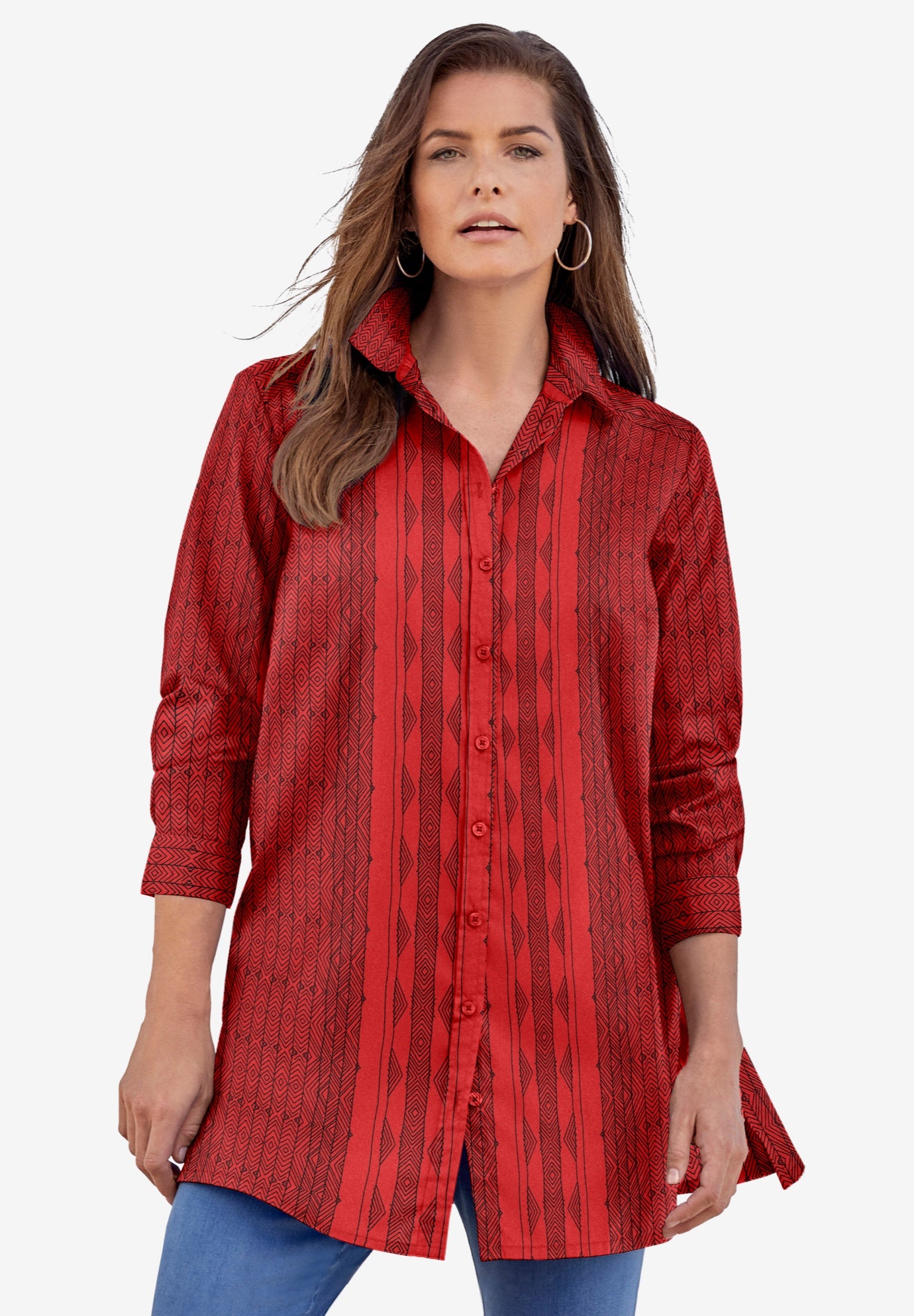 Kate Long-Sleeve Crisp Cotton-Blend Button-Front Tunic image number 0