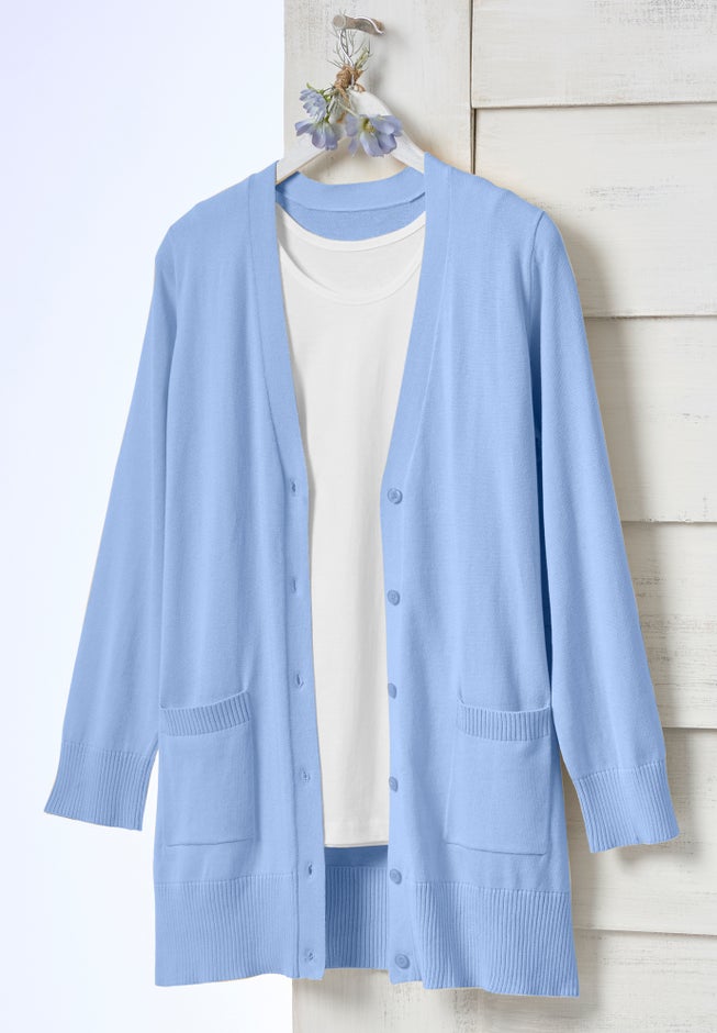 Perfect Longer-Length Cotton Cardigan Sweater image number 4