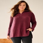 &frac14; Zip Sweater Tunic With Side Slits image number null