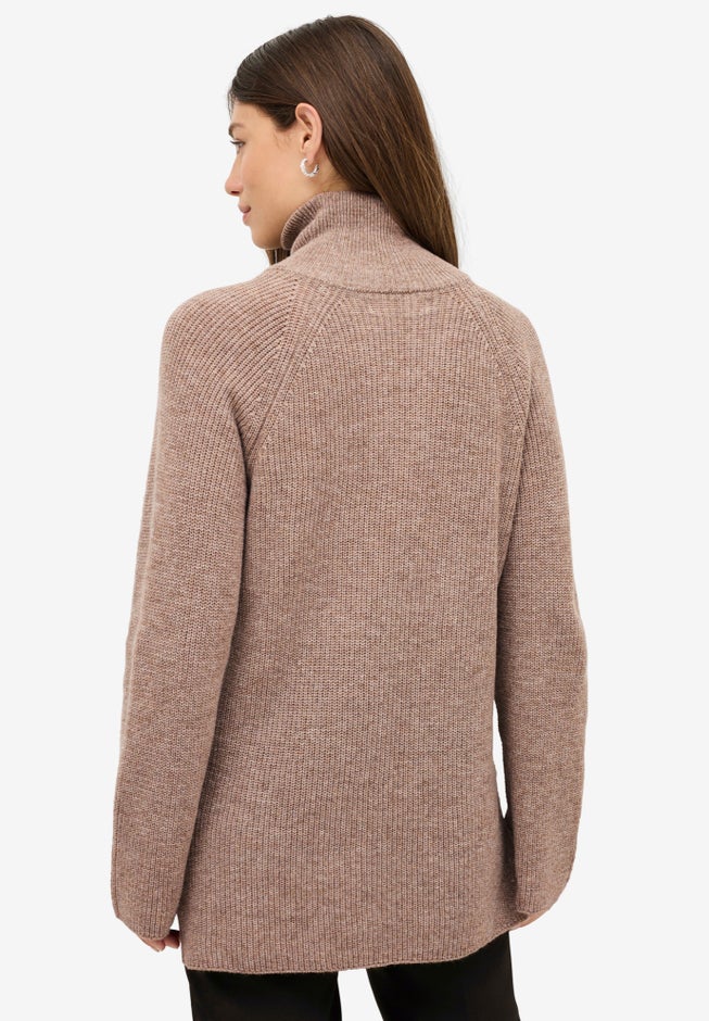 &frac14; Zip Sweater Tunic With Side Slits image number 1