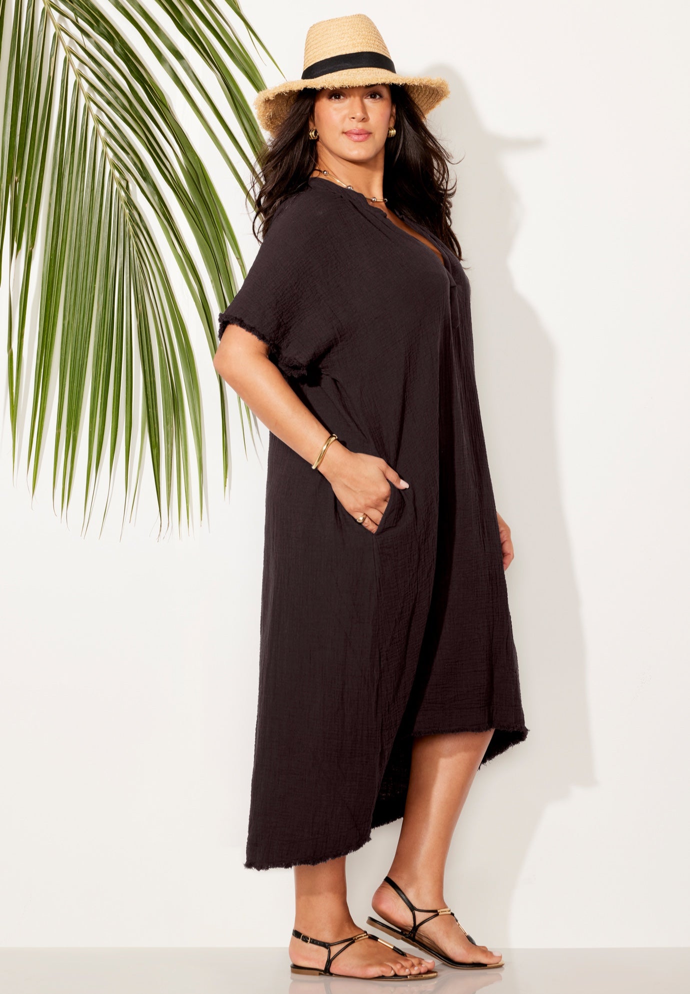 Cotton Gauze High-Low Sun Dress Cover Up image number 2