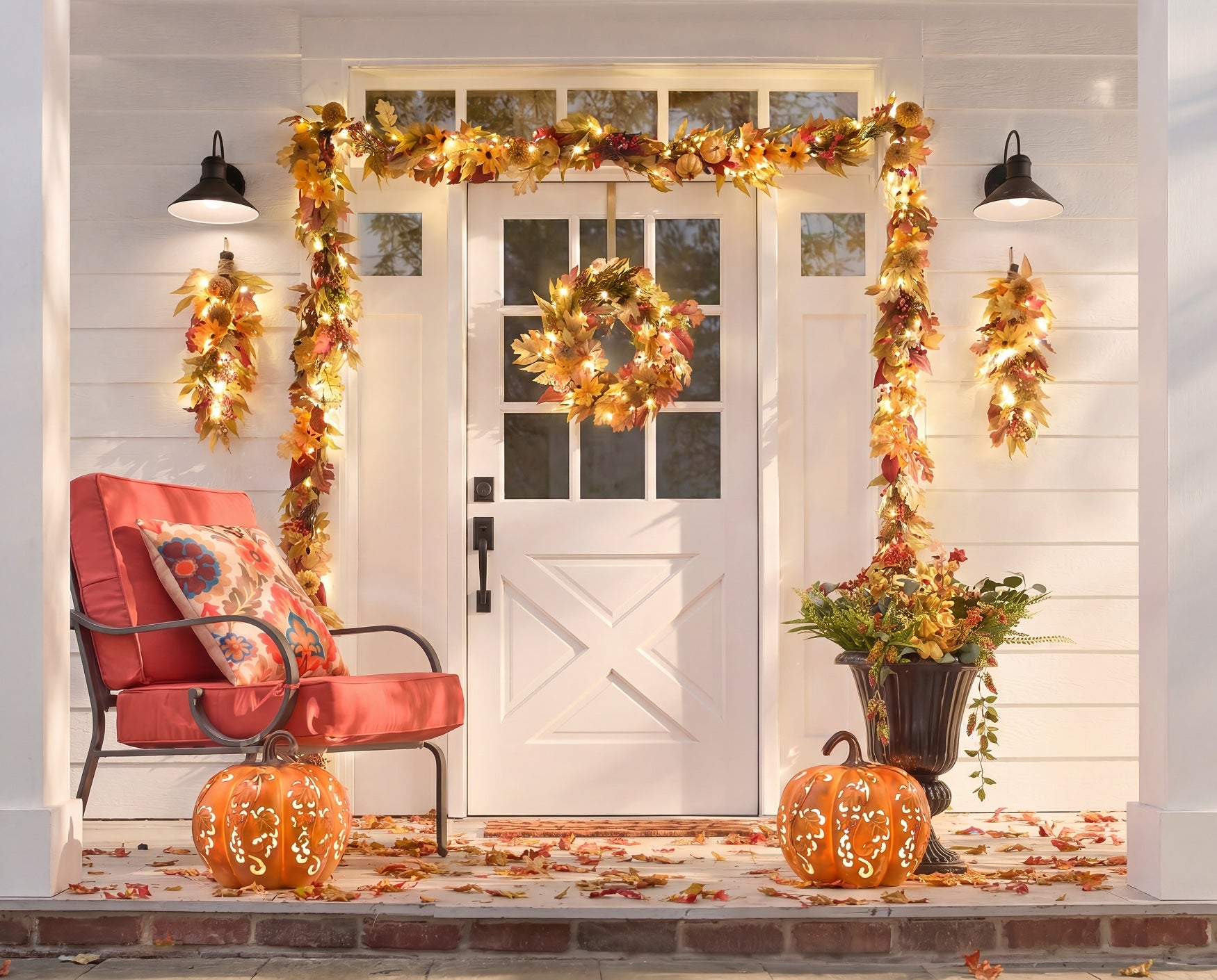 Pre-lit Harvest Daisy Staircase Swag image number 2