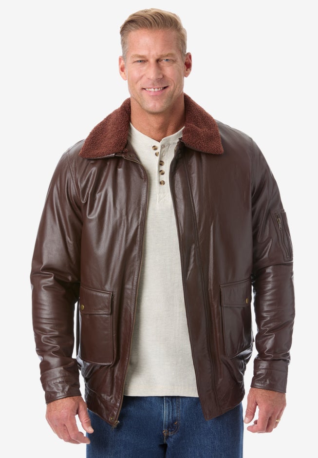 Leather Flight Bomber Jacket image number null
