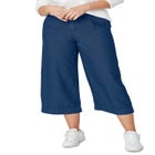 100% Cotton Mid-Rise Lightweight Denim Elastic Waist Wide-Leg Crop Trouser Jeans image number null