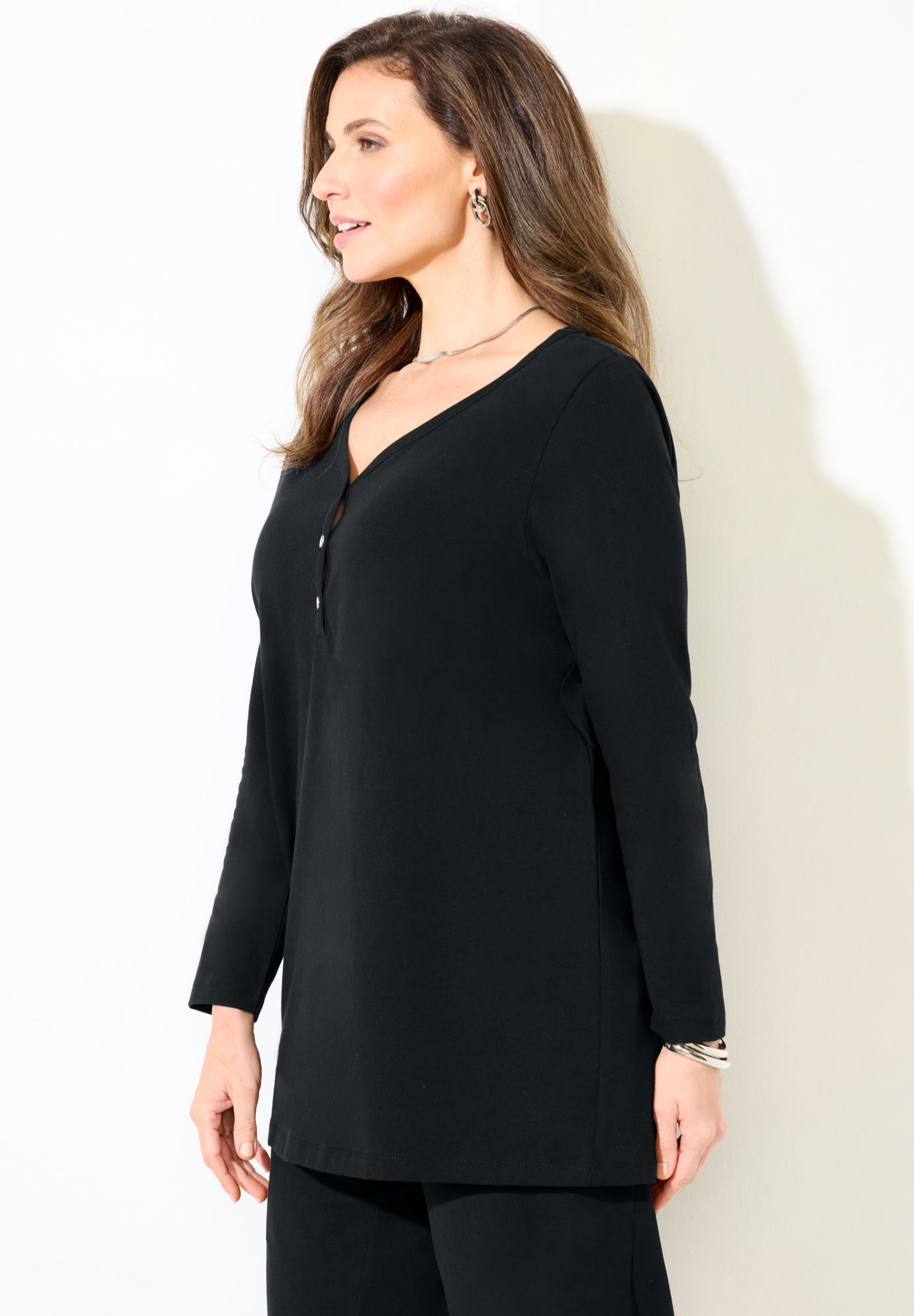 Suprema® Studio V-Neck Henley Top image number 2