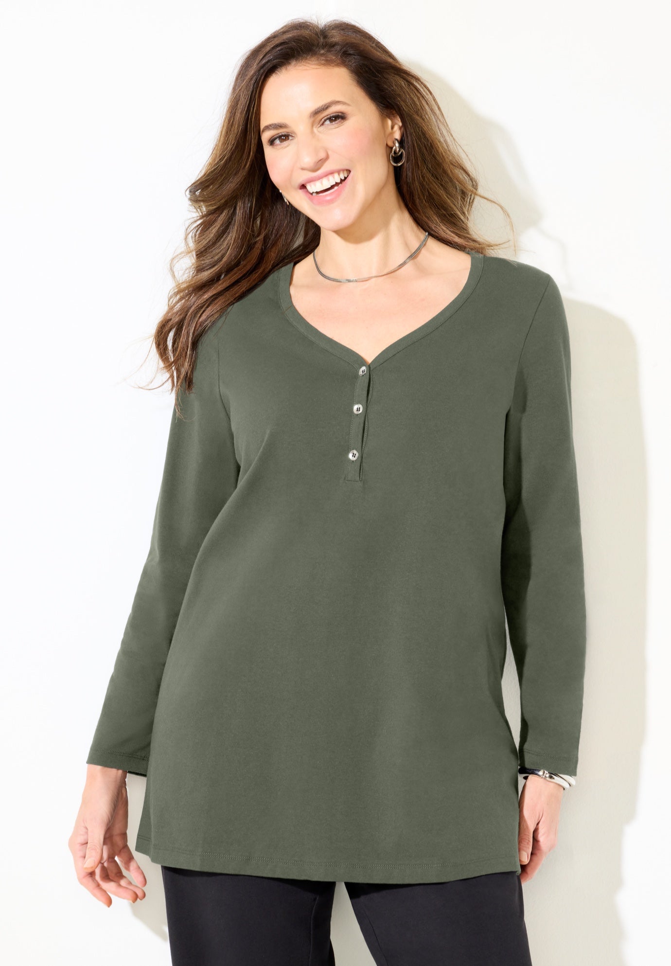 Suprema&reg; Studio V-Neck Henley Top image number 0