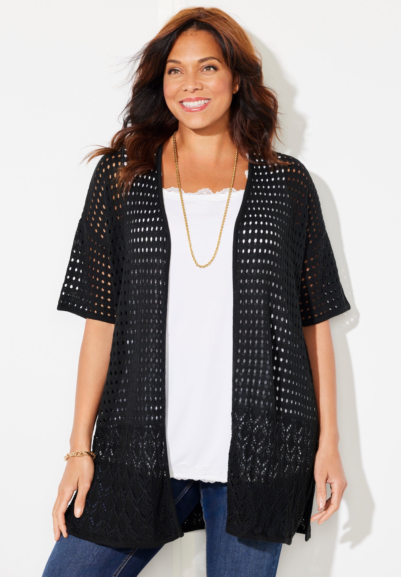 Open Crochet Short Sleeve Cardigan image number 0